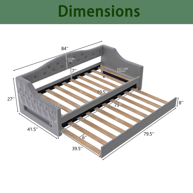 Sofa Bed Twin XL With Trundle And LED Lighting, Gray, Twin Extra-Long