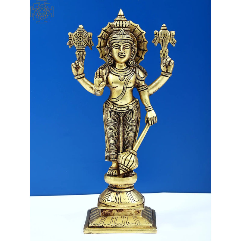 Statue de Bhawawan Vishnu debout en laiton 10 "