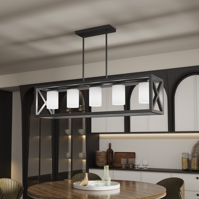 Warthman 5 - Light Chandelier, Matte Black, White, 5 Lights