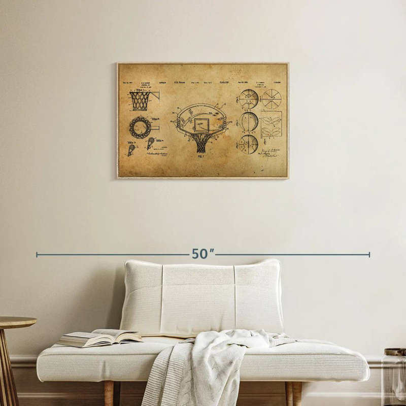 Basketball Patent Compilation, Floating Frame Natural Wood, 31" X 21"