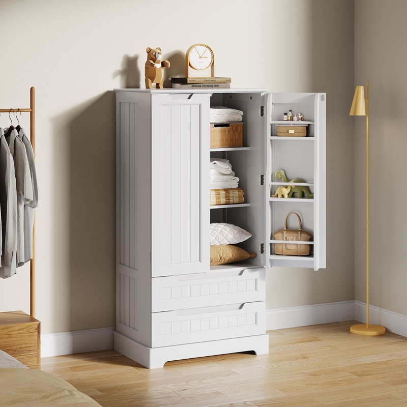 Garde-manger Farmhouse - Portes de style réfrigérateur, 2 grands tiroirs et tablettes réglables, Blanc