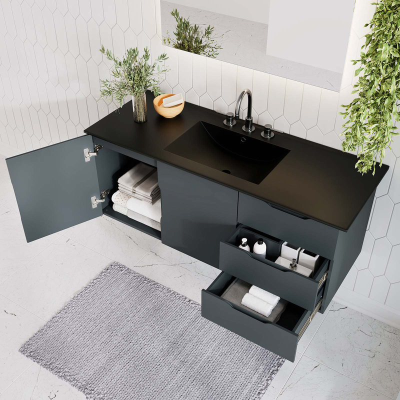 Vitality 48" Gray Black Wall-Mount Single Sink Bathroom Vanity