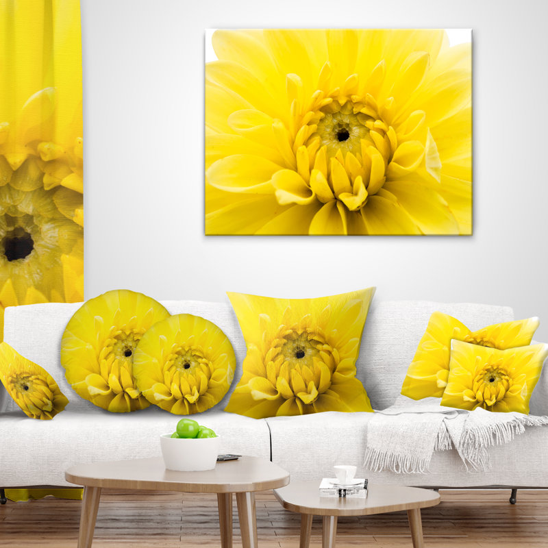 Coussin jaune fleur de chrysanthème jaune, 16 po x 1 po, Coussin décoratif
