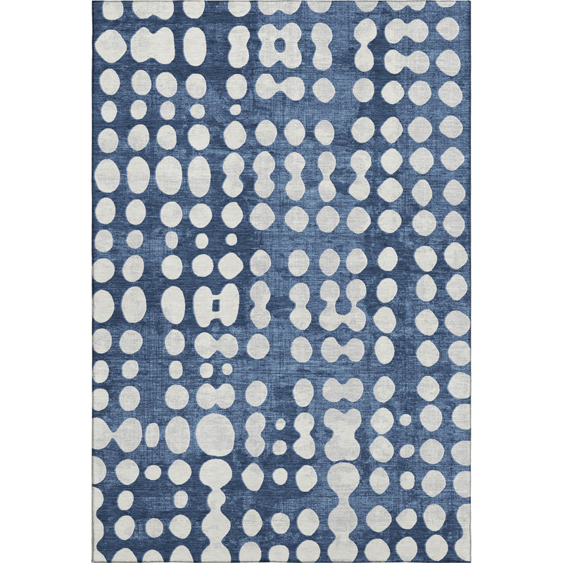 Tapis bleu marine de qualité supérieure lavable à la machine Prisco, Rectangle 5 pi x 7 pi 6 po