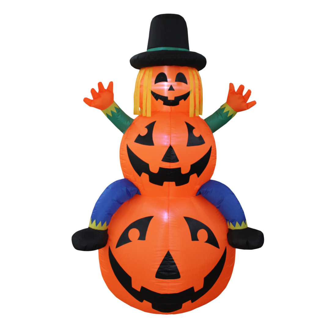 6 Foot Tall Lighted Happy Thanksgiving Halloween Inflatable Stacked Pumpkin Scarecrow with Pilgrim Hat Indoor / Outdoor Blow Up Holiday Yard Decoration The Holiday Aisle®