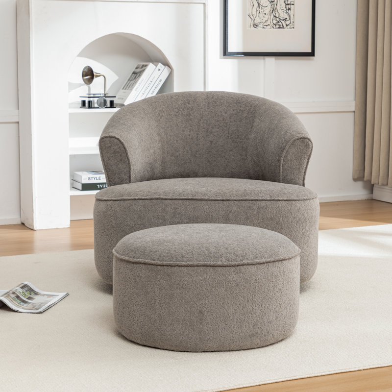 Armelda 33'' Wide Upholstered Polyester Swivel Chair With Ottoman, Gray Polyester