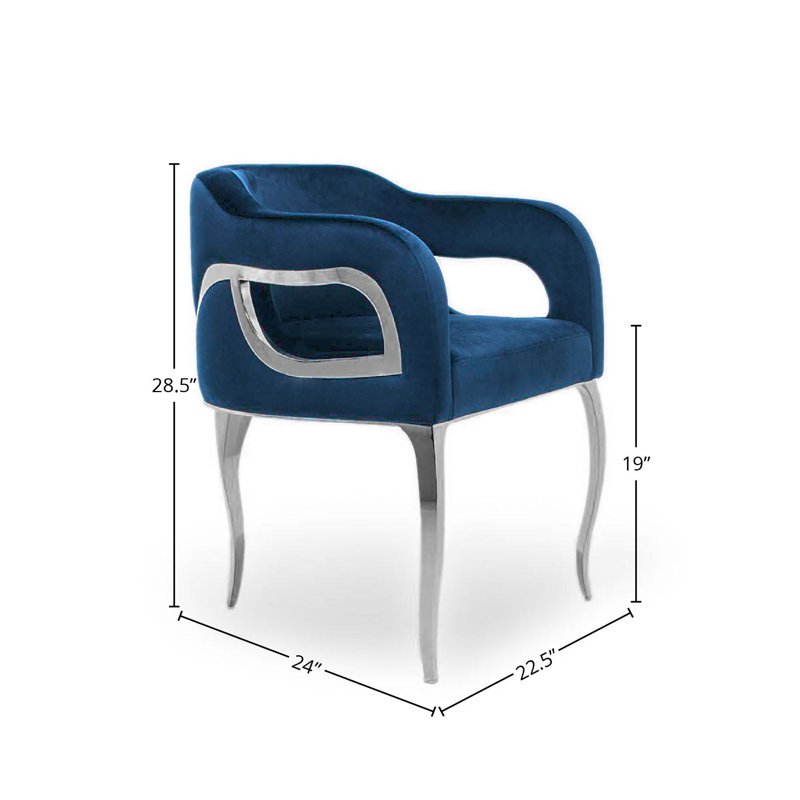 Iseminger 19'' H Velvet Upholstered Armchair, Silver, Blue
