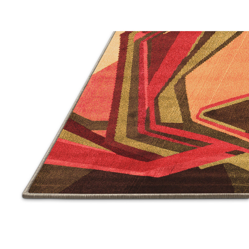 Tapis orange / vert / rouge en laine tissée à la machine Chaselyn, Rectangle 5 pi x 7 pi