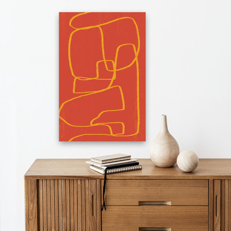 «Warm Abstract Lines», impression abstraite et audacieuse d'art mural contemporain, H 18 po x l 12 po