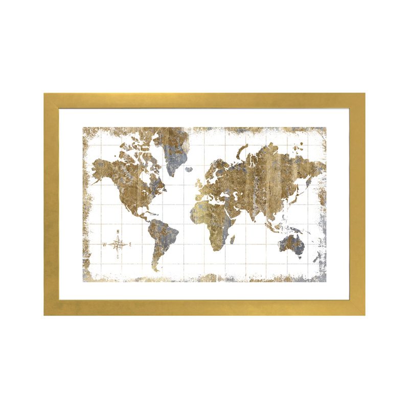 Carte dorée - impression d'art graphique, H 16 po x l 24 po x P 1 po, Cadre doré