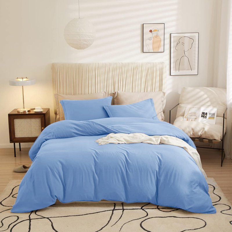 Ultra Soft 3-Piece Dyed Duvet Cover Set With Pillowcases, Single Duvet Cover + 2 Standard Pillowcases, Light Blue