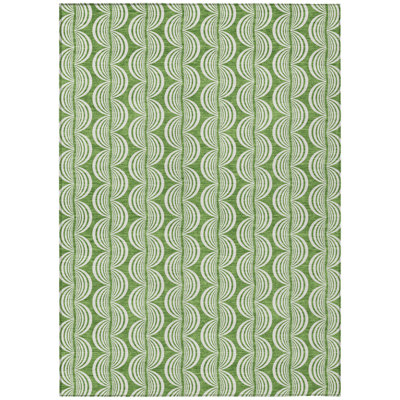 9' X 12' Green And Ivory Ogee Washable Indoor Outdoor Area Rug