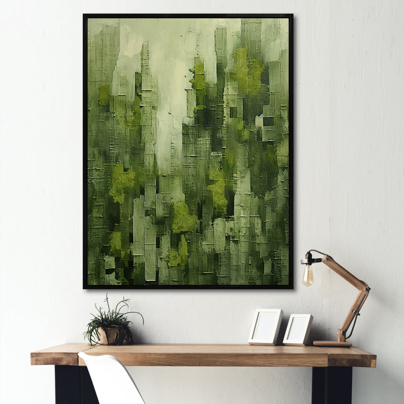 " Mint Monoliths Skyscraper Building I ", 32" H x 16" W x 1" D, Black Floater Frame