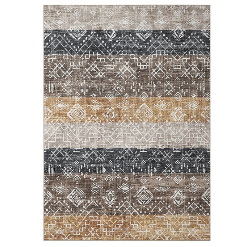 Boho Machine Washable Rug for Living Room Modern Non-Slip Rug for Bedroom Stain-Resistant Low Pile Rugs for Dining Room