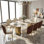 71" Luxury Dining Table with Random Natural Pattern Sintered Stone Top & Metal Base, Modern Rectangular Dining Table, Elegant Kitchen Dining Room Furniture,8-chair
