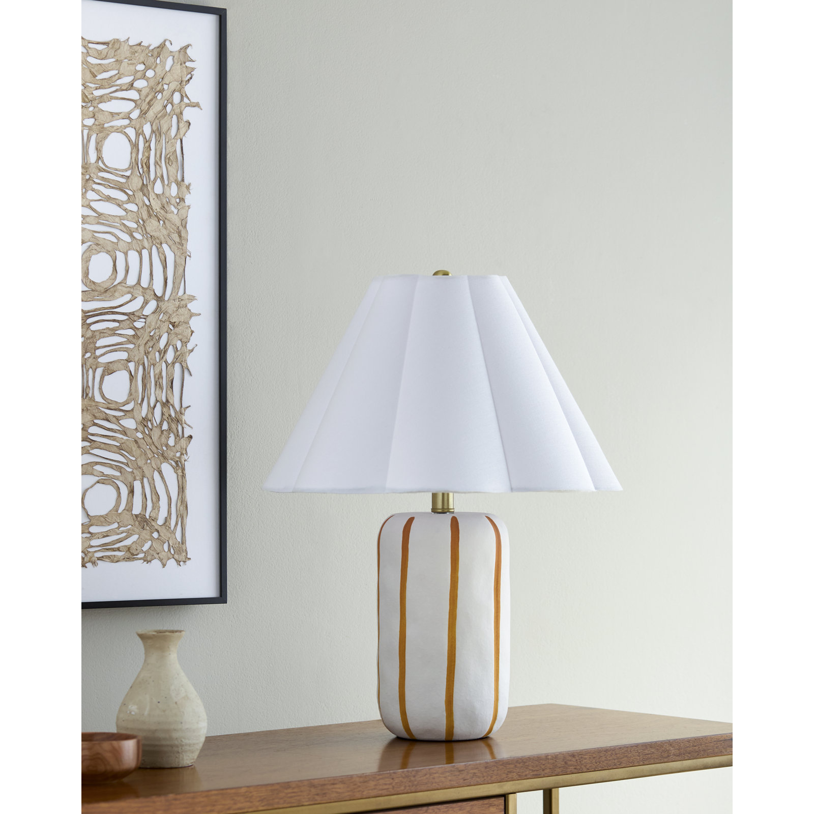 Ceramic Table Lamp, Cream, 21"H x 16"W x 16"D