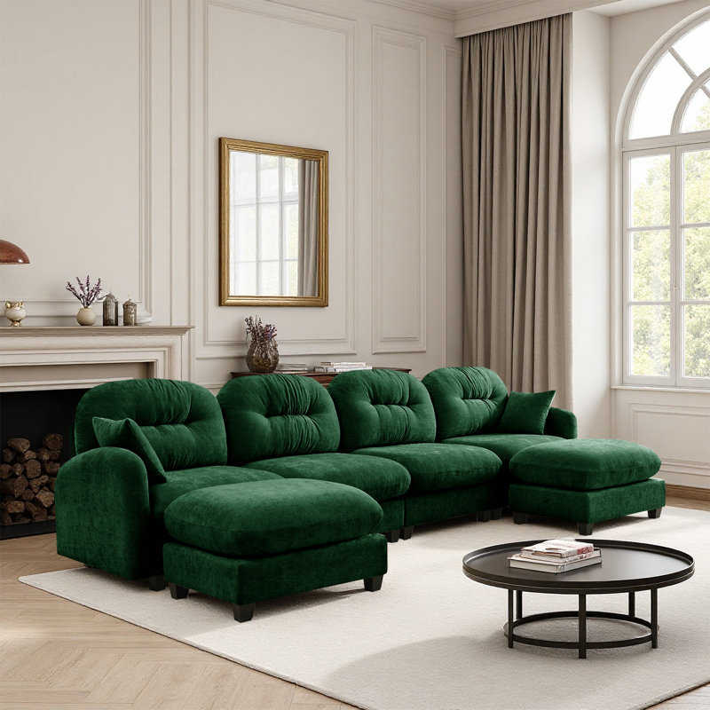 Canapé modulaire en forme de U de 140 po avec repose-pieds, tissu chenille, conception ergonomique facile à installer et s'adapte aux salons