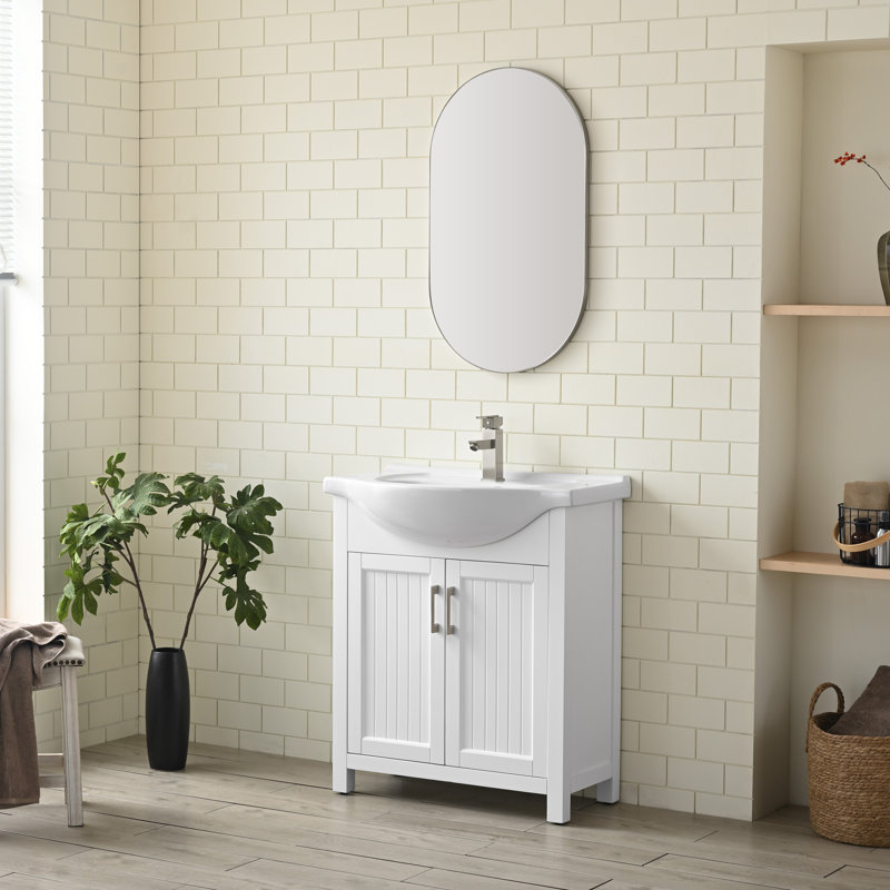 Meuble-lavabo simple 30 po avec plateau en céramique Boesch, Blanc