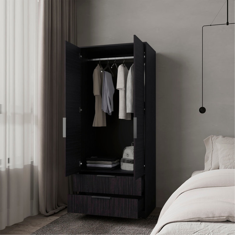 Armoire 2 portes avec tringle et 2 tiroirs