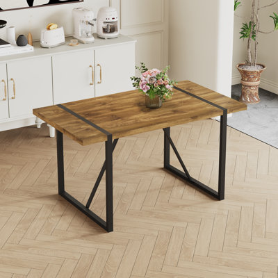 Table de salle à manger rectangulaire de 55 po Vesta, plateau de table en grain de bois industriel avec base traîneau en métal robuste pour la cuisine et la salle à manger