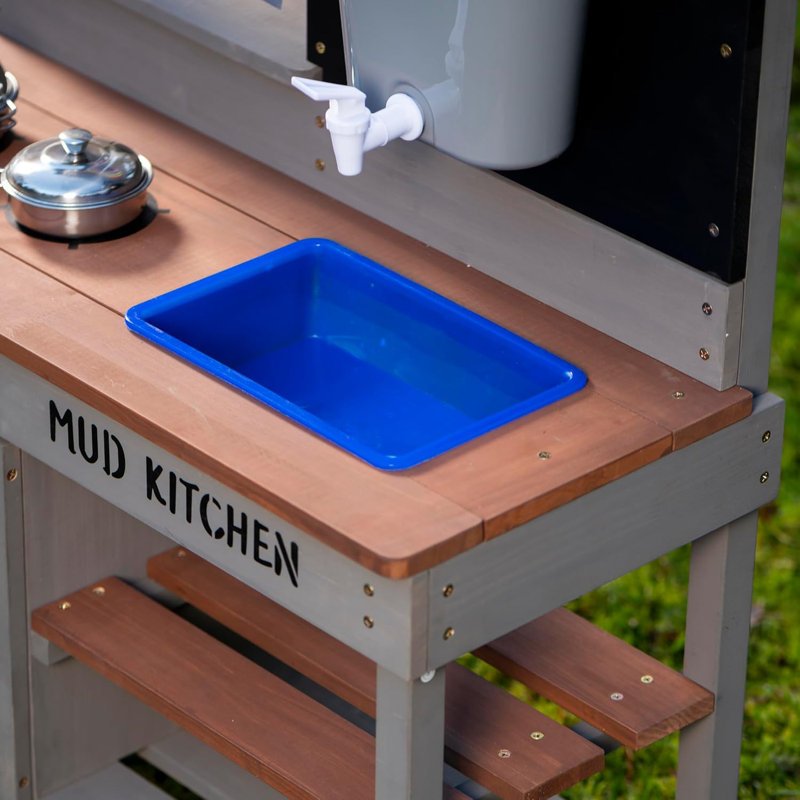 Children's Mud Kitchen Wooden Outdoor Play Kitchen with Sink Oven Chalkboard Accessories Hemlock Wood Kids Role Play