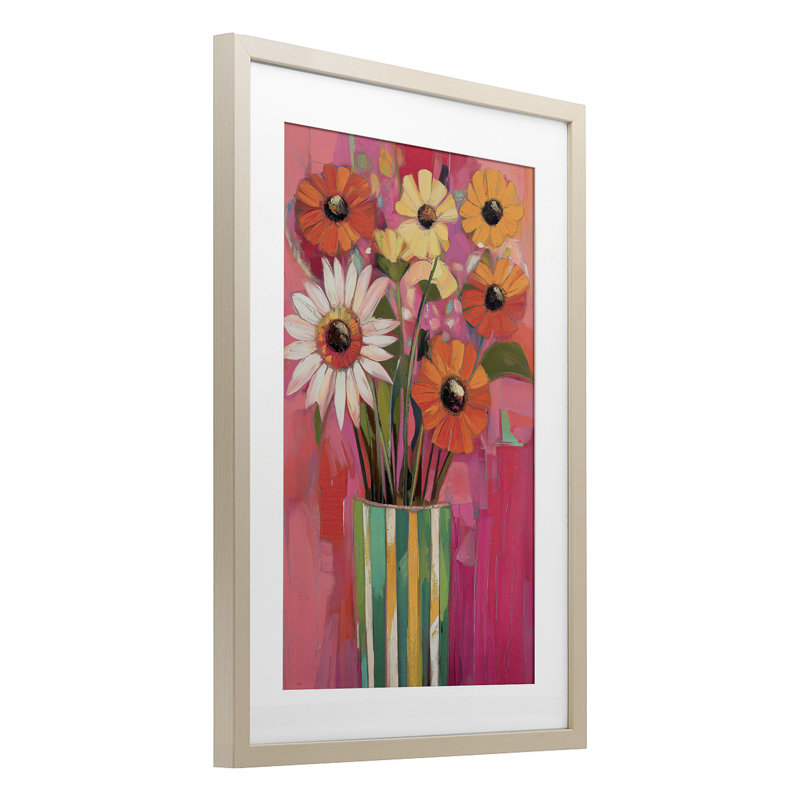 «Mixed Flowers», reproduction encadrée de vase dans un vase vert, design par Gina Kelly, H 23 po x l 17 po