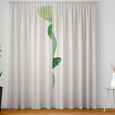 Watercolor Paddle Cactus with Flower | Blackout Curtain Pair