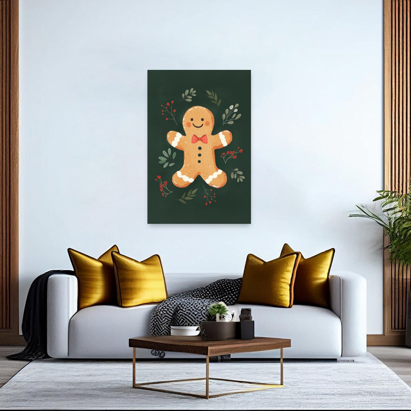 Happy Gingerbread Man Abstract Contemporary Winter Landscape Wall Art Print 1 Piece Wrapped Canvas Wall Art