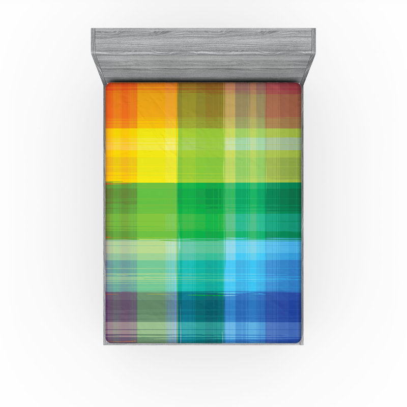 Drap-housse Ambesonne, paquet de 2, Vert / bleu / rouge / jaune rayé / abstrait, Drap-housse de taille double