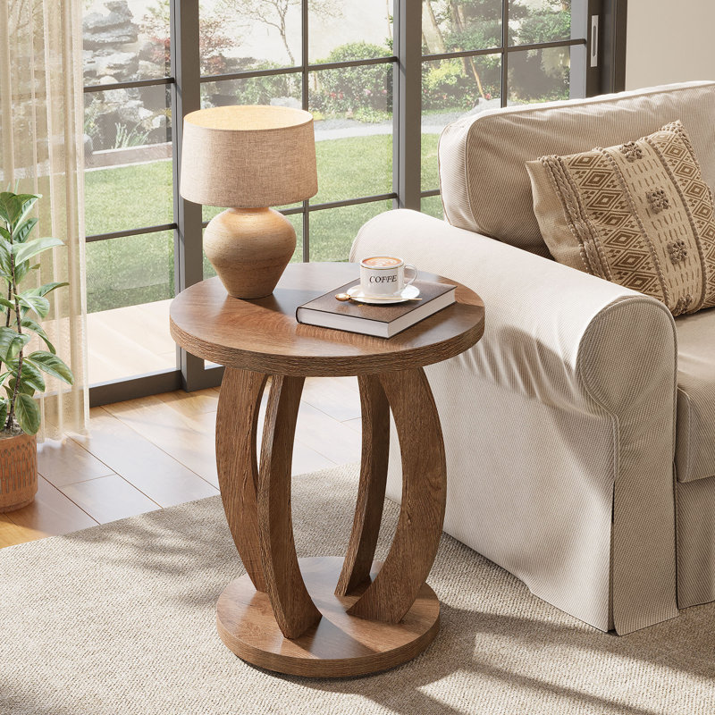 24-Inch Tall Round End Table, Brown