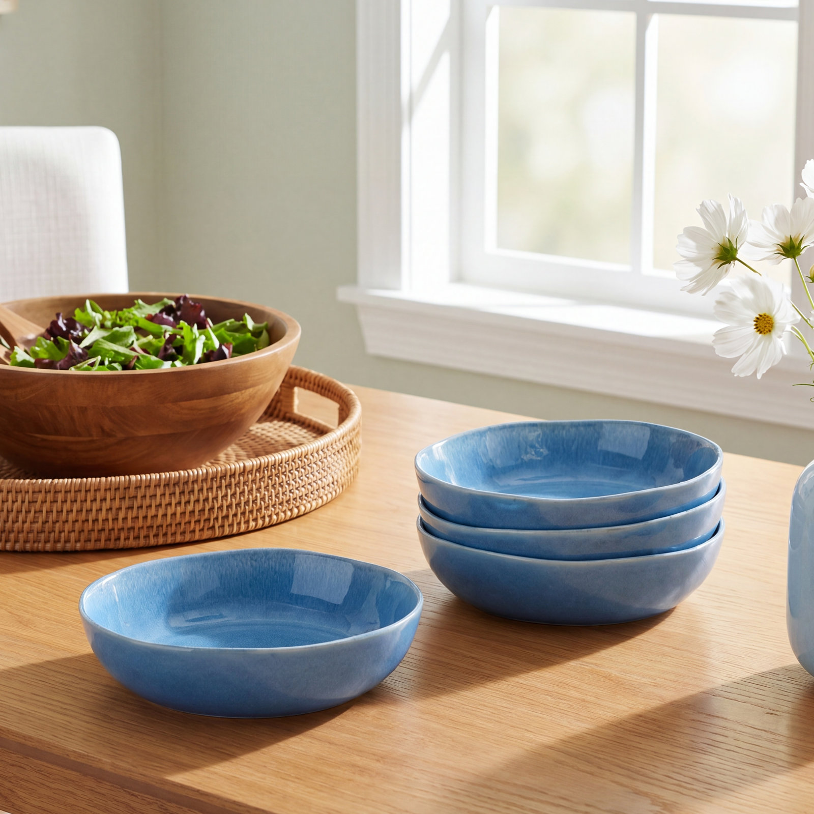 Isobel Stoneware Pasta Bowl, Lagoon Blue
