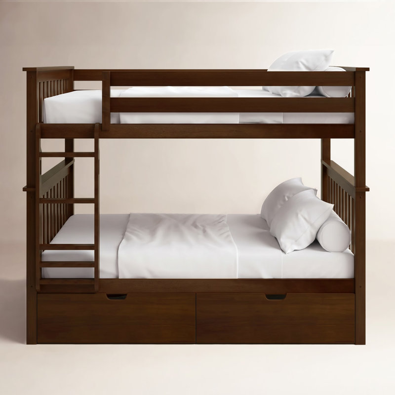 Lit superposé standard en bois massif Bolles, Double sur double, Espresso