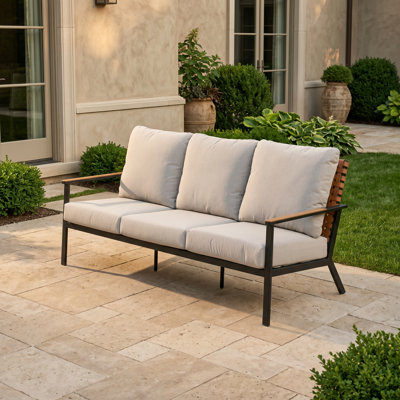 Tansi 3 Person Steel Sofa With Faux Leather Wicker