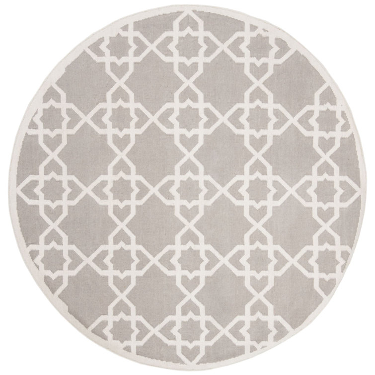 Rodgers Hand Woven Flat Weave Wool/Cotton Geometric Rug in Ivory/Gray