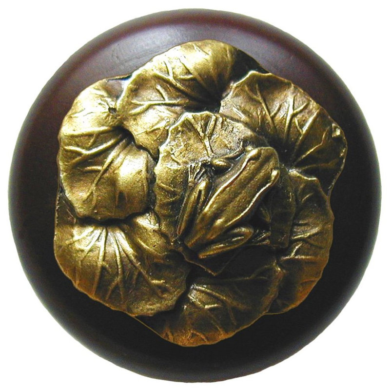 All Creatures Mushroom Knob, Antique Brass / Dark Walnut Wood
