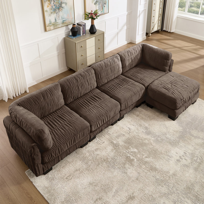 Canapé d'angle modulaire à détails froncés, 78.7" W, Brown Chenille