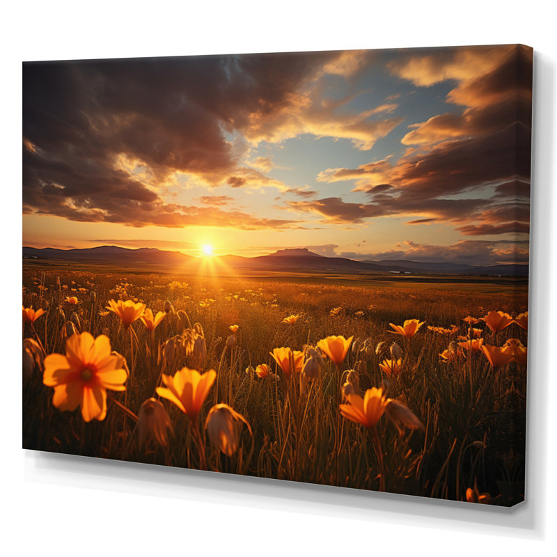 Coucher de soleil sur les prairies - Reproduction d'art mural paysage coucher de soleil, H 34 po x l 44 po x P 1,5 po