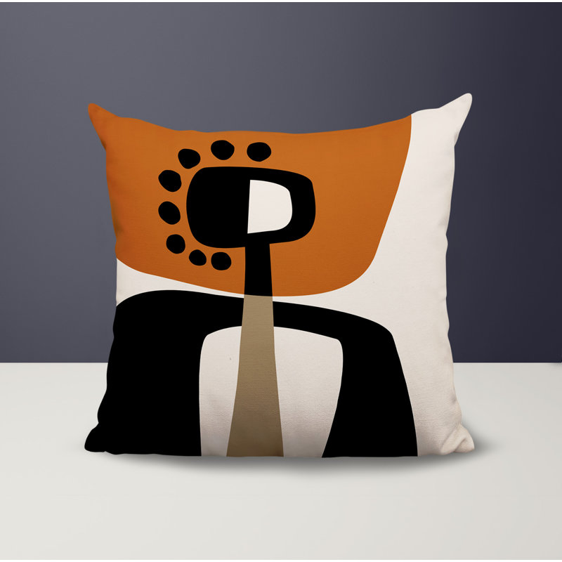 Oreiller carré réversible intérieur / extérieur Tobe Minimalist, H 17 po x l 17 po, Orange brûlé / noir / blanc cassé