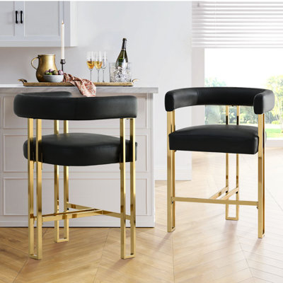 Ensemble de 2 tabourets de comptoir luxueux en similicuir doré de 25 po