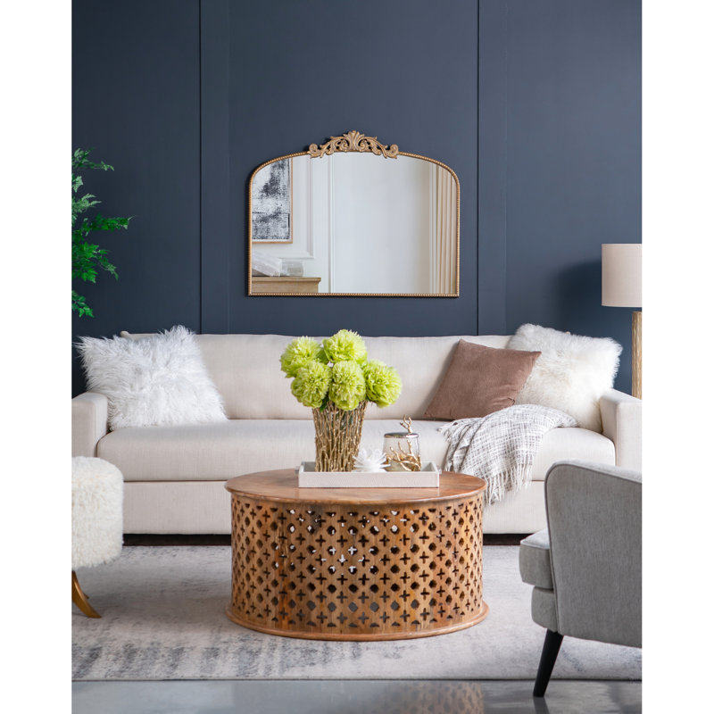 Superbe miroir en arche dorée de 40 po x 31 po pour salle de bain, miroir d'entrée et de vestibule, salle de bain idéale
