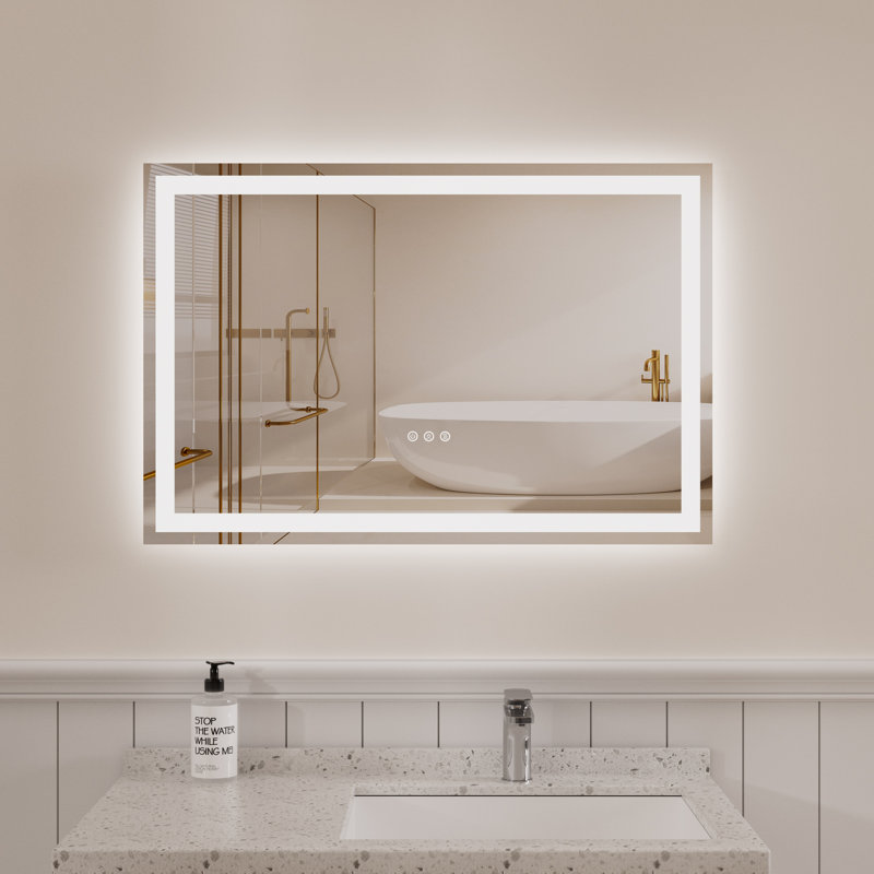 Rectangular Frameless LED Bathroom Vanity Mirror, 24" x 36"