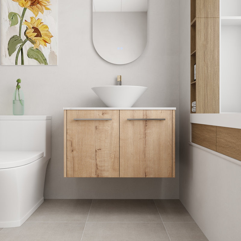 Meuble-lavabo flottant simple 30 po avec plateau en céramique Corneliea