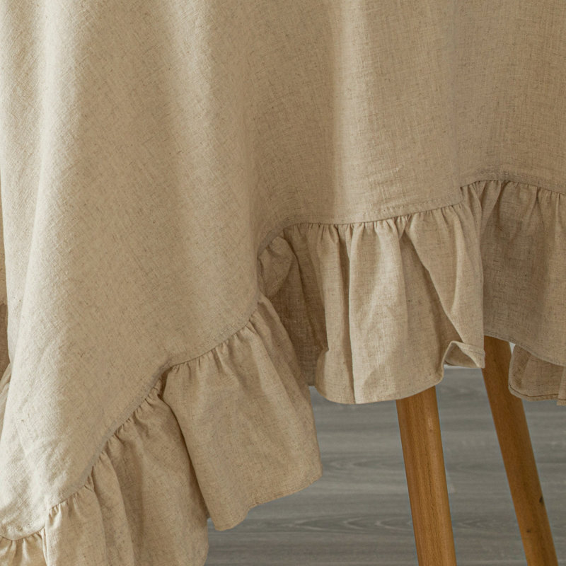 One Allium Way® 100% Pure Linen Washable Tablecloth With Ruffle Trim, 60" X 80" Rectangle Natural, 70" L x 52" W, Natural