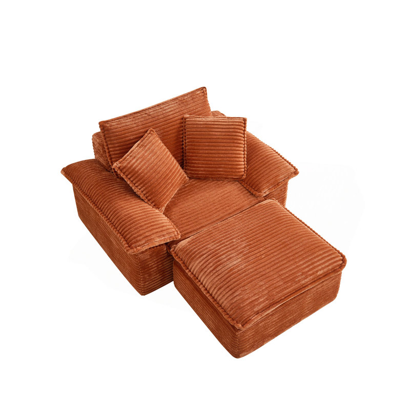 Fauteuil surdimensionné de 47 po et demi avec siège profond et repose-pieds mobile à 2 couches, canapé-lit Cloud avec méridienne, canapé-lit modulaire à 1 place pour le salon, non-assemblé en molleton, Orange