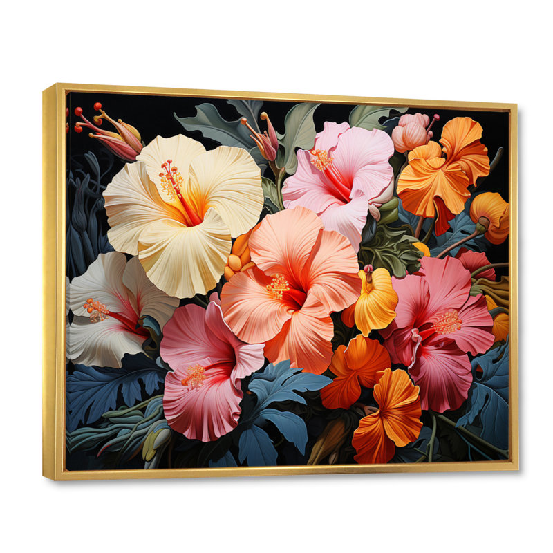 Hibiscus Hibiscus Hues - Floral Wall Art Prints, H 12 po x l 20 po x P 1 po, Cadre flottant doré