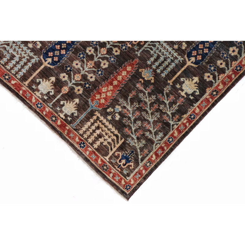 Tapis brun et rouille de haute qualité noué à la main