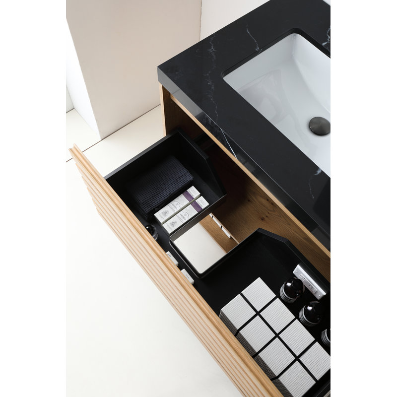 Matera 72" W Double Vanity, Pecan Oak, Black