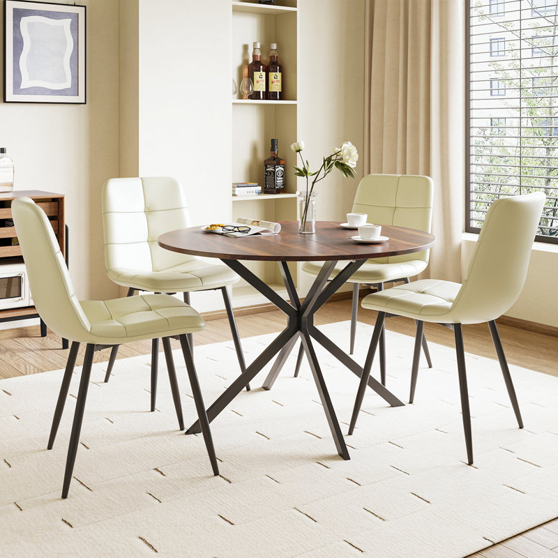 4 - Person Dining Set, Beige, Brown