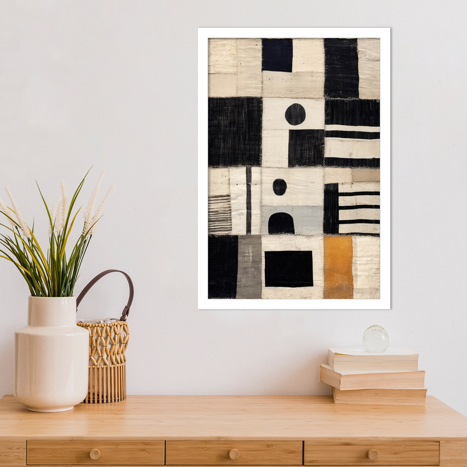 Sewn Fabric by Treechild  Wood Framed Wall Art Print, White, 21" H x 15" W