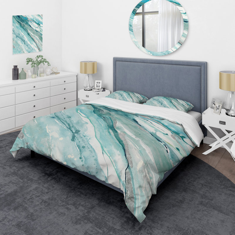 Silver Springs II Blue Green - Nautical & Coastal Duvet Cover Set - Microfiber Polyester, Twin Duvet Cover + 2 Shams